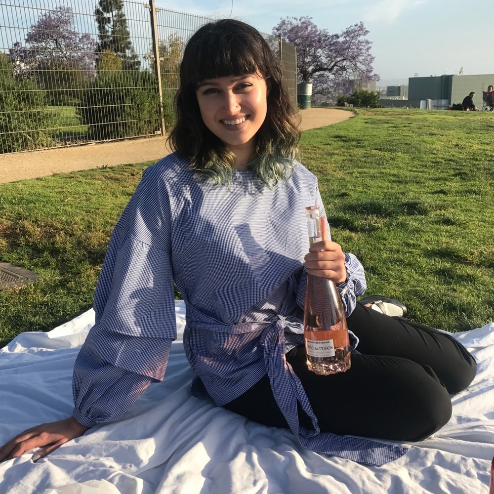 Blouse with blue checkered pattern
